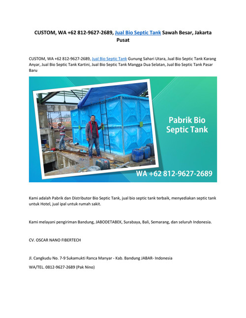 WA 0812-9627-2689, Bio Septic Tank Sawah Besar Jakarta Pusat