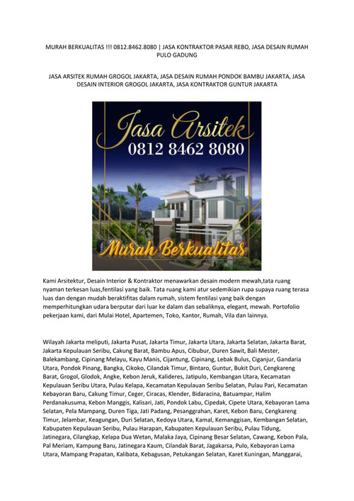 MURAH BERKUALITAS !!! 0812.8462.8080 | JASA KONTRAKTOR