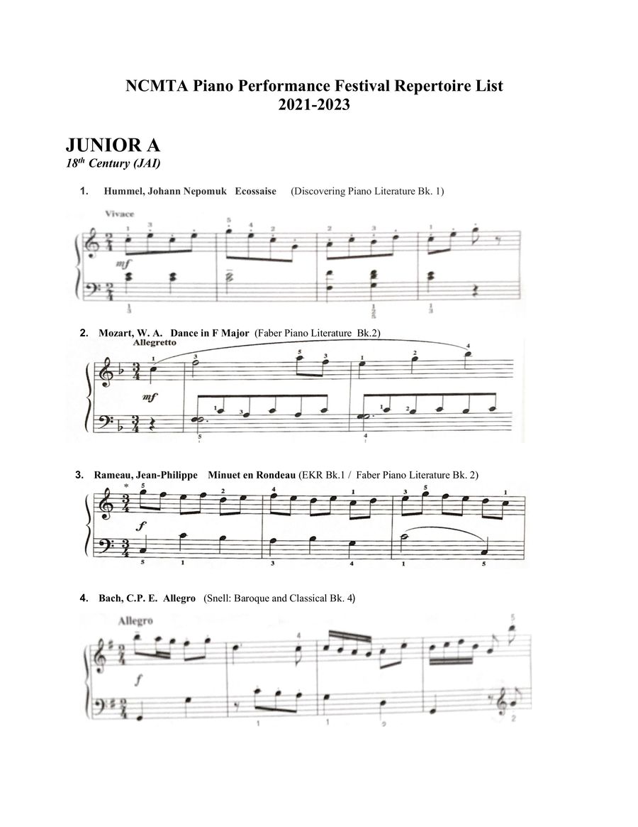 2021-2023 Piano Performance Festival Repertoire List by NCMTA Editor ...