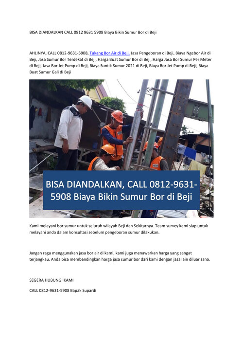 BISA DIANDALKAN CALL 0812 9631 5908 Biaya Bikin Sumur Bor di