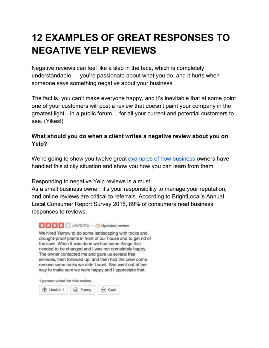 12 EXAMPLES OF GREAT RESPONSES TO NEGATIVE YELP REVIEWS by Nicolas