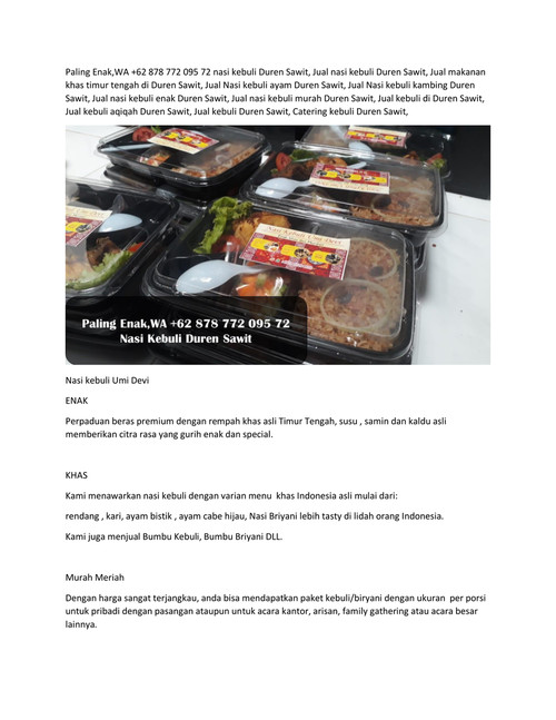 Paling Enak,WA +62 878 772 095 72 Nasi Kebuli Duren Sawit