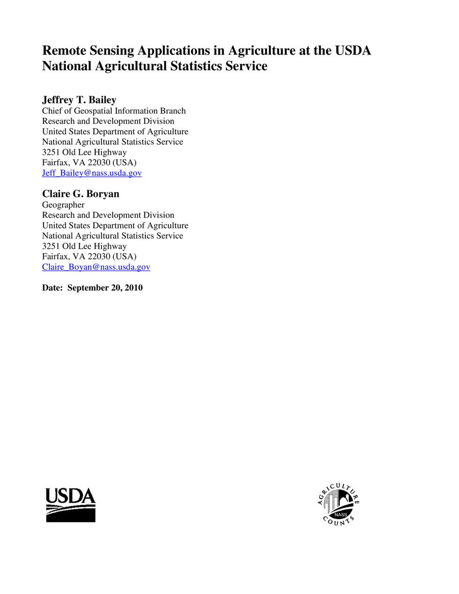 Remote Sensing Applications in Agriculture at the USDA by Hwe San Lim ...