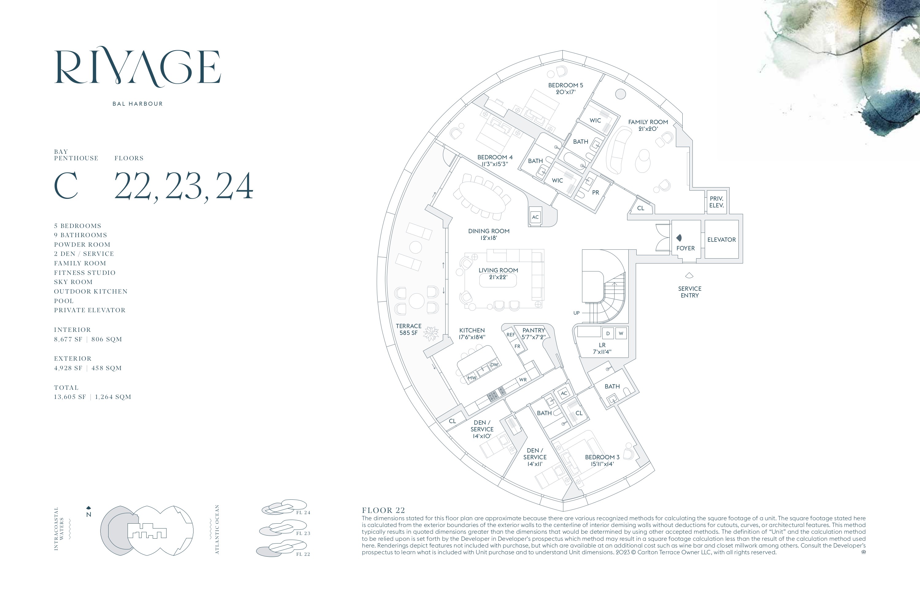 Bay Penthouse C — Floors 22–24 floor plan