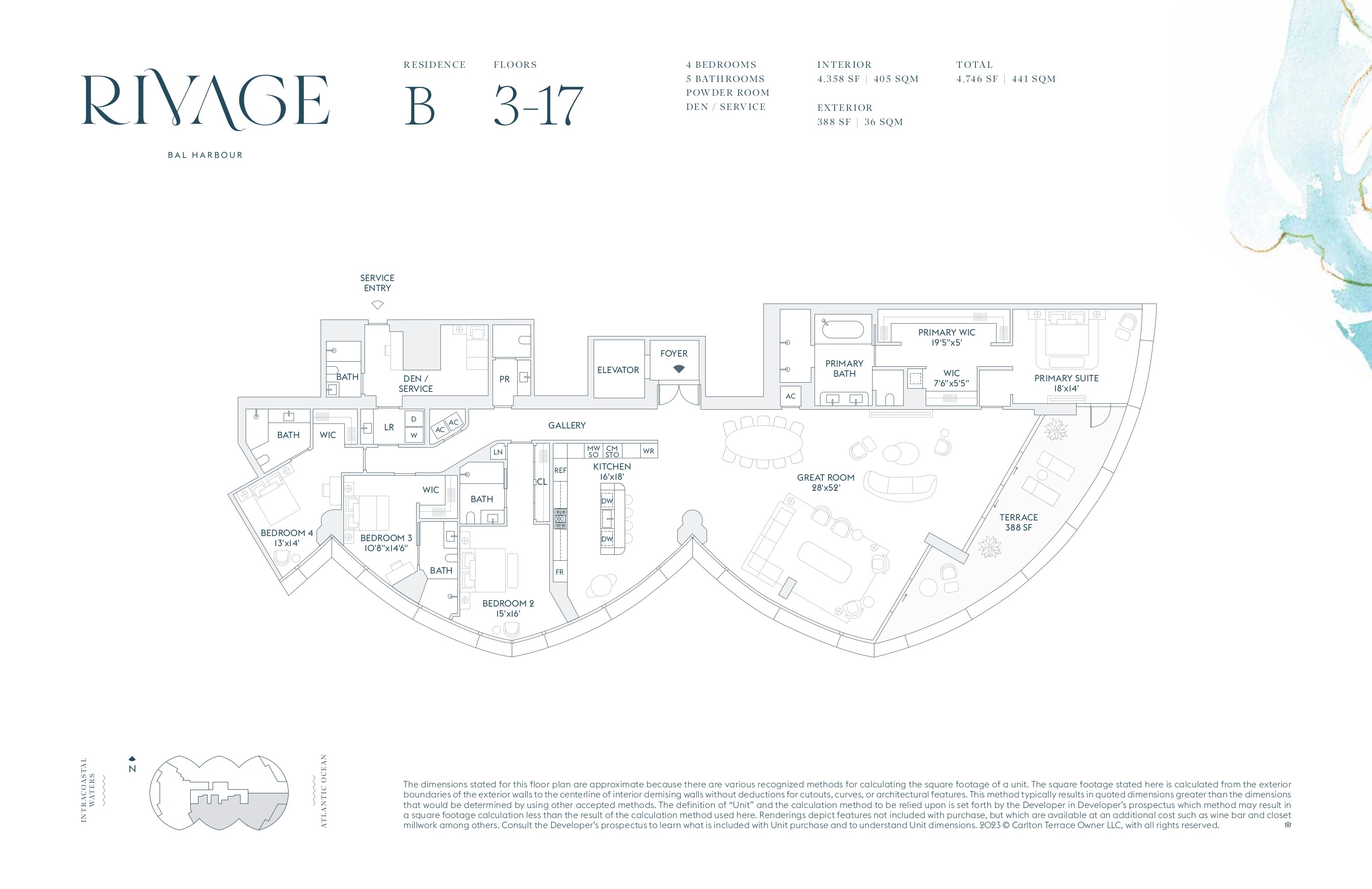 Residence B — Floors 3–17 floor plan