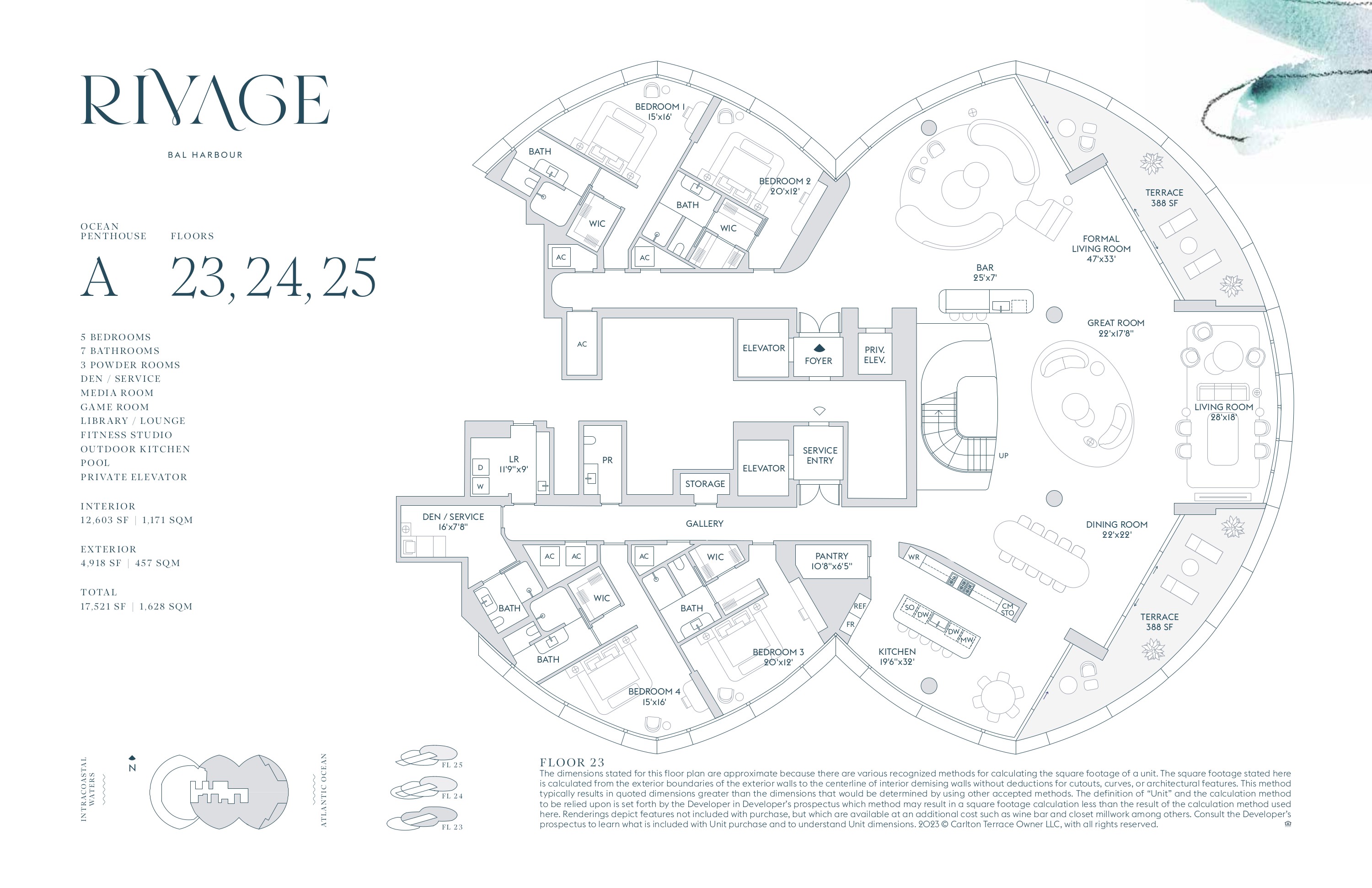 Ocean Penthouse A — Floors 23–25 floor plan