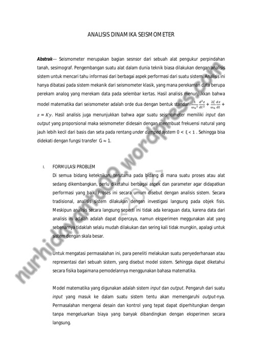 Dinamika Seismometer Klasik