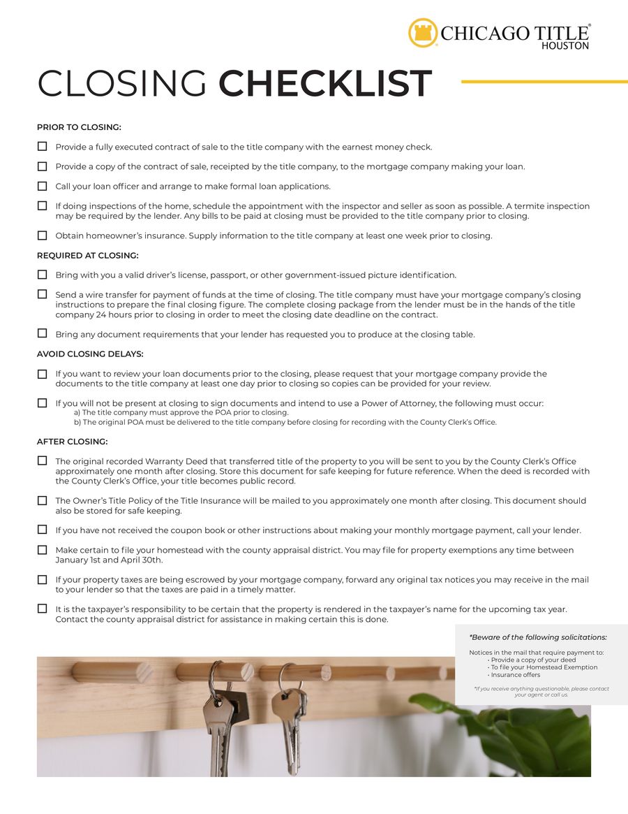 Closing Checklist by Chicago Title... - Flipsnack