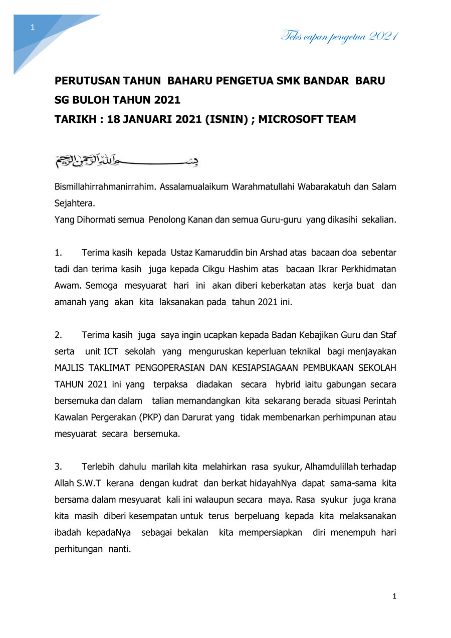 Teks Ucapan Pengetua Semasa Taklimat Operasi Sekolah 2021 By Mz Gaming Flipsnack