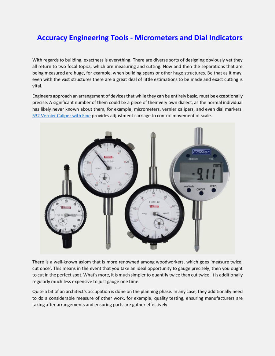 Accuracy Engineering Tools - Micrometers and Dial Indicators by Bearing ...