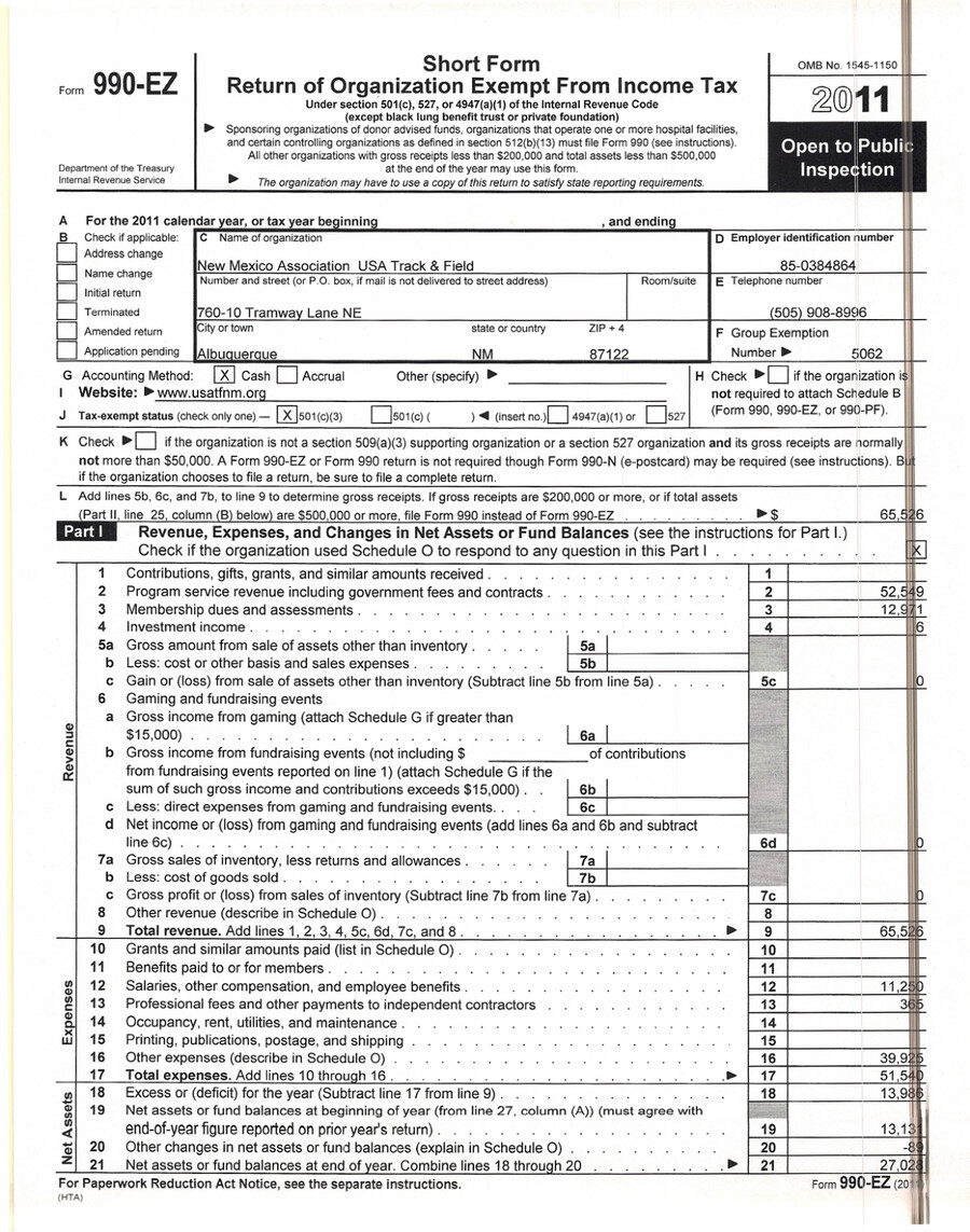 2011 USATF NM Tax Return by USATF Flipsnack