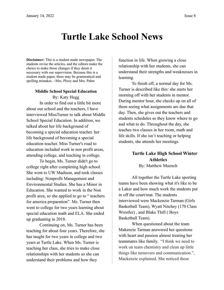 Turtle Lake School News Week 8 Newspaper by Jennifer Raddatz Flipsnack