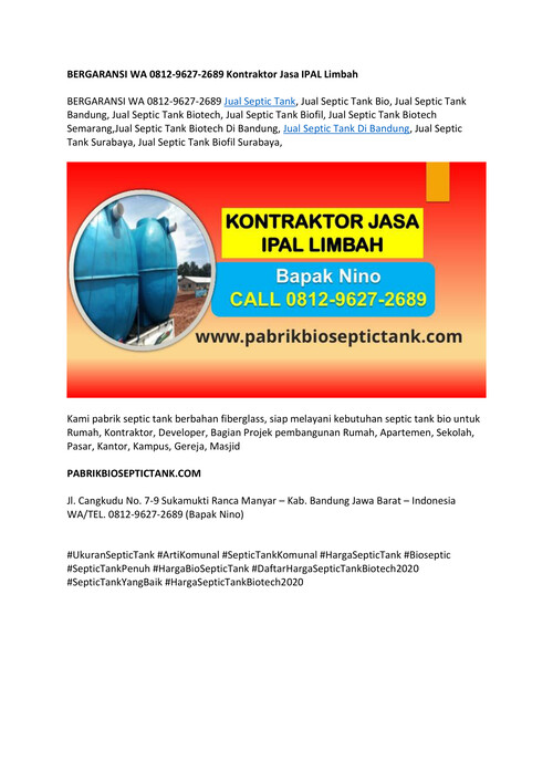 BERGARANSI WA 0812-9627-2689 Kontraktor Jasa IPAL Limbah