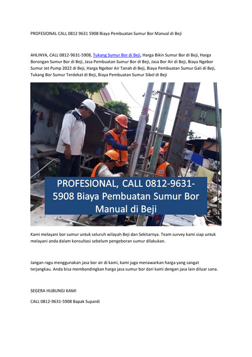 PROFESIONAL CALL 0812 9631 5908 Biaya Pembuatan Sumur Bor Ma