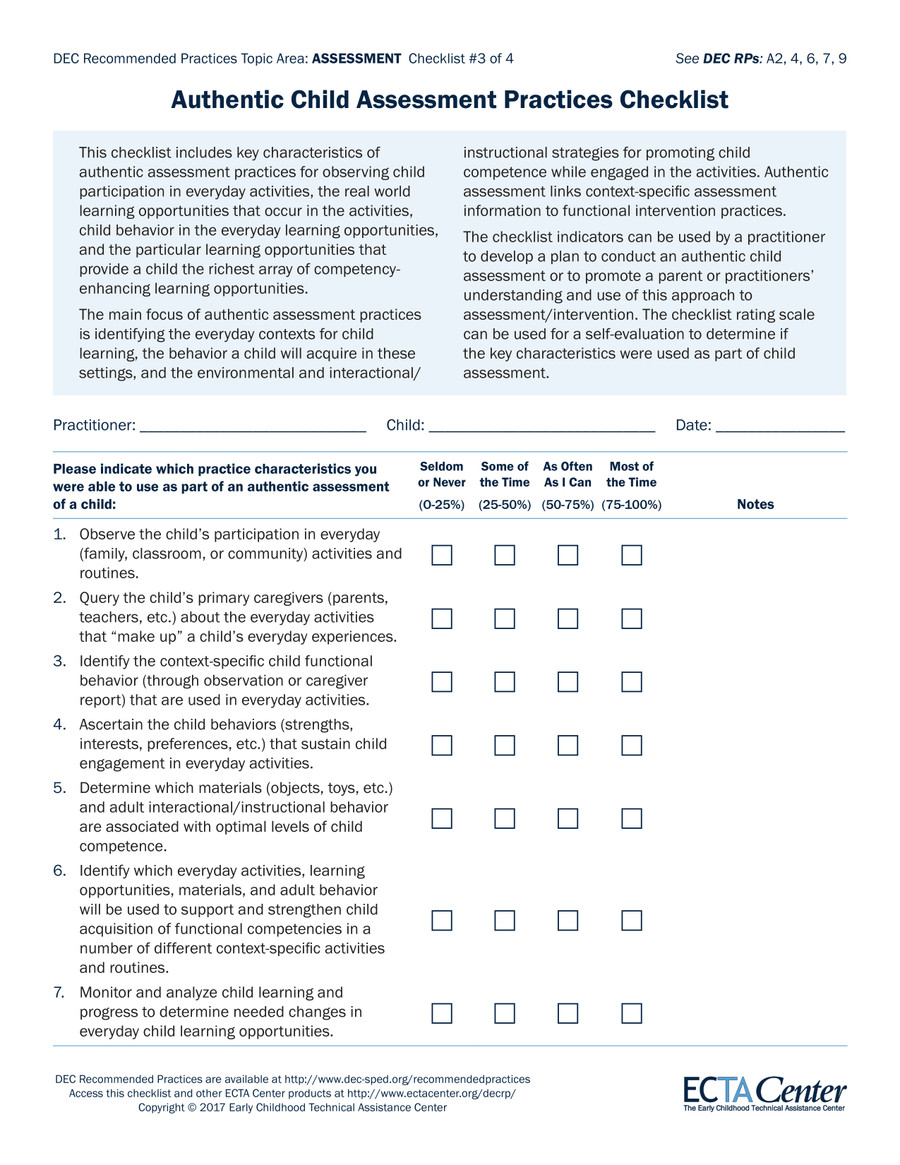 ASM3 Authentic Child Assessment Practices Checklist by ECIA Flipsnack