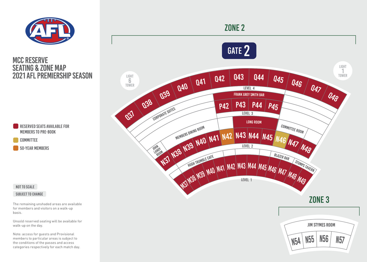 MCC Reserve Seating Plan 2021 AFL Premiership Season by