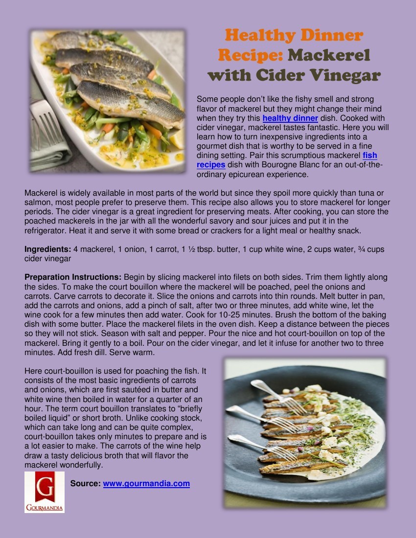 Healthy Dinner Recipe Mackerel with Cider Vinegar by Catalina Linkava