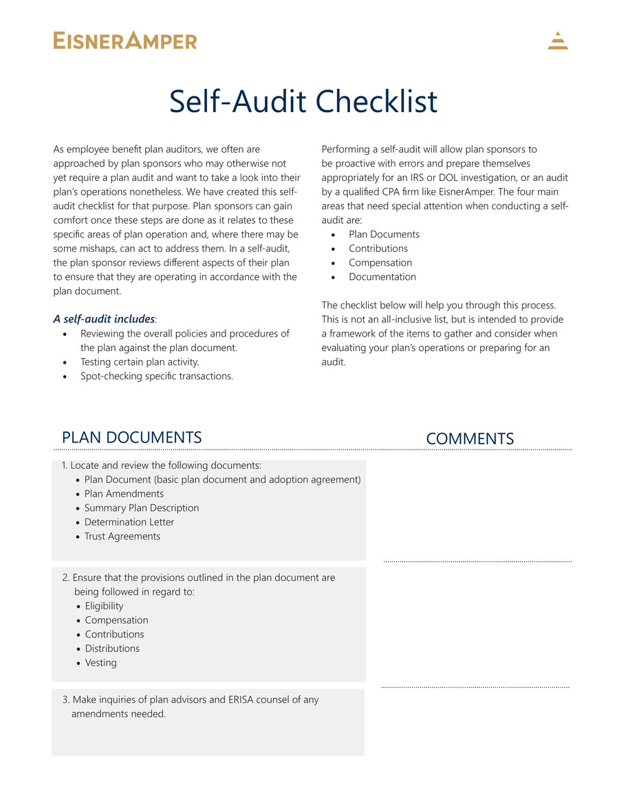 EisnerAmper Self-Audit Checklist by EisnerAmper