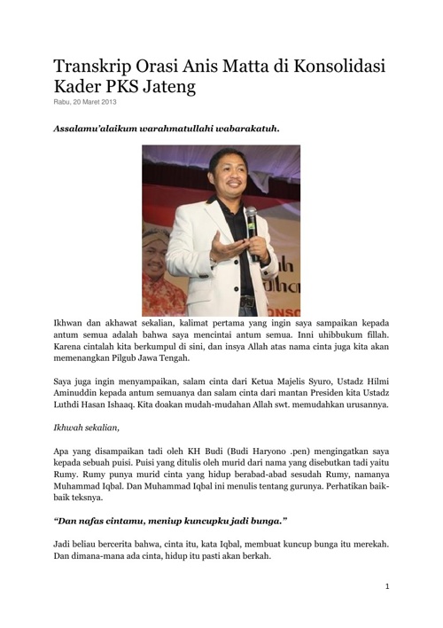 Pidato Anis Mata di Jawa tengah