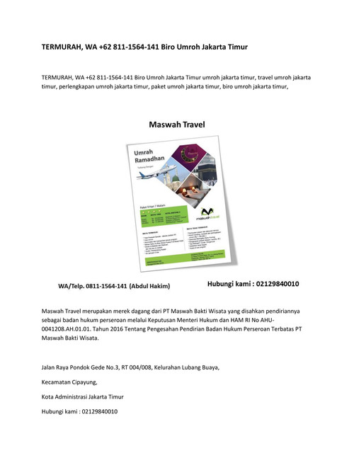 TERMURAH, WA +62 811-1564-141 Biro Umroh Jakarta Timur