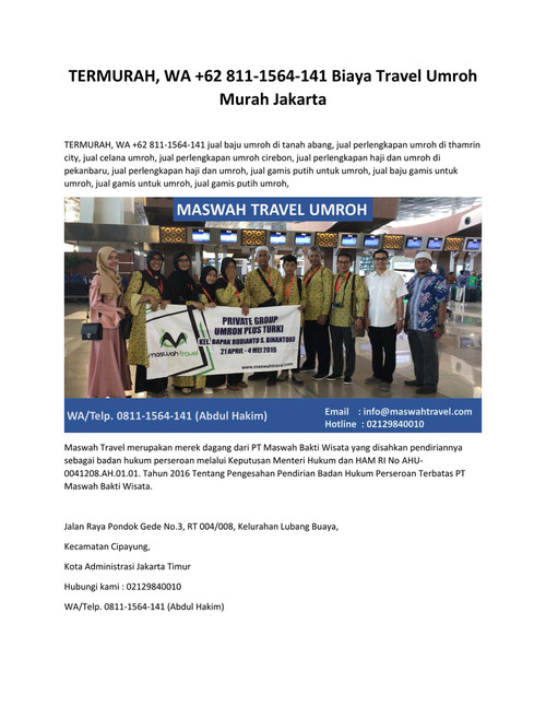 TERMURAH, WA +62 811-1564-141 Biaya Travel Umroh Murah Jakar