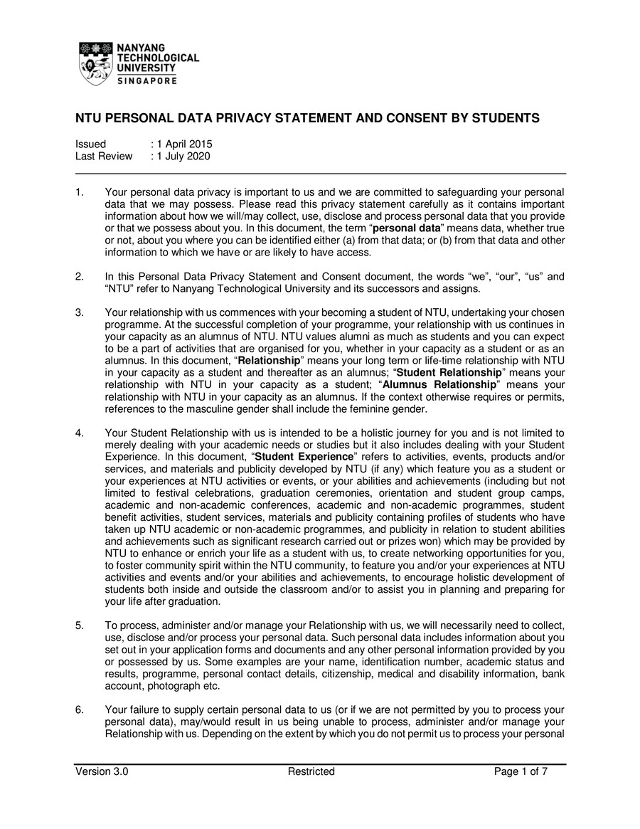 Does ntu require personal statement picture