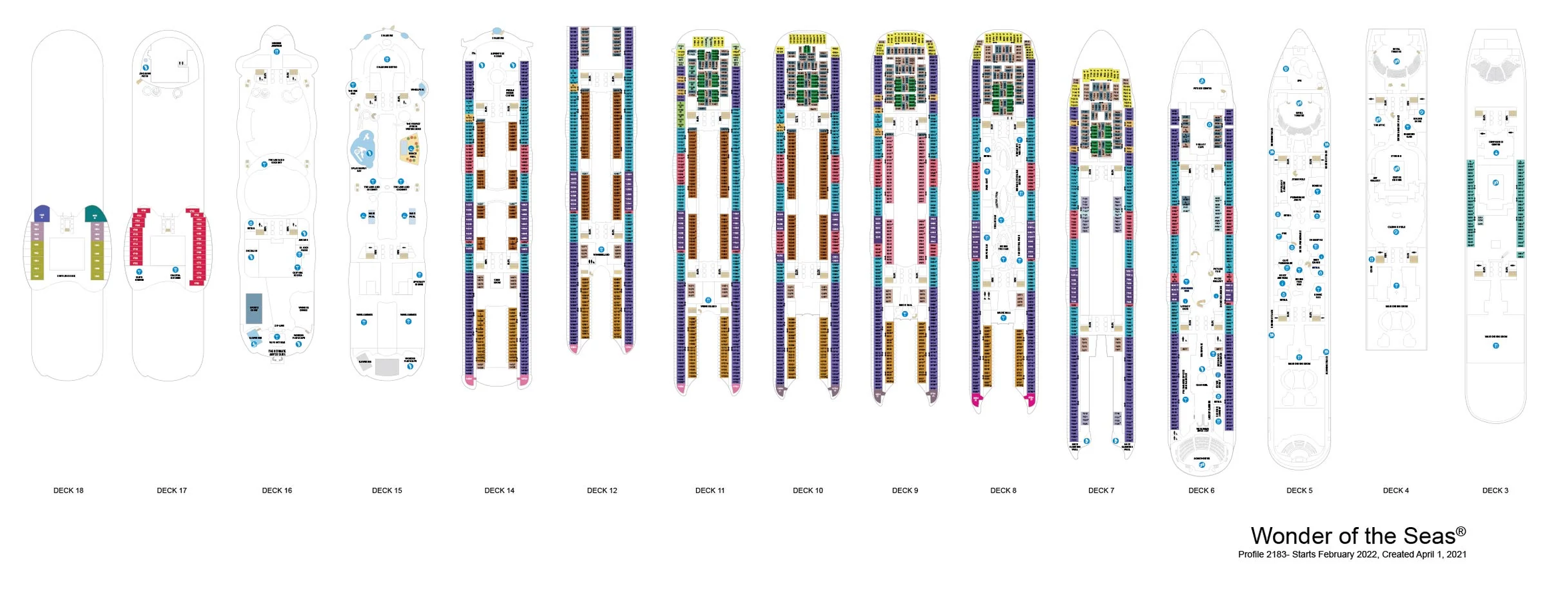 Deck Plan Wonder of the Seas 03 22 to 01 23 by Royal Caribbean