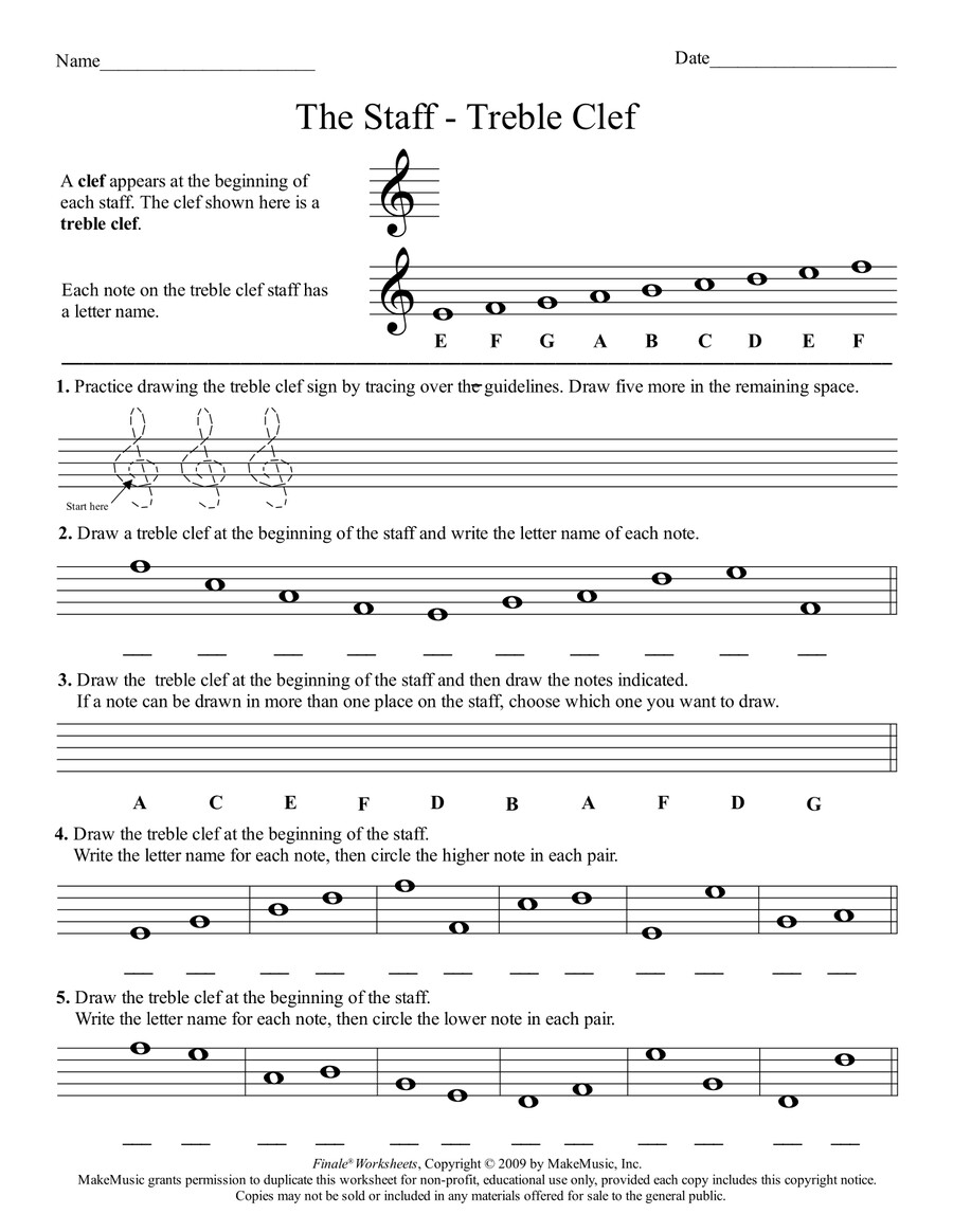 Treble Clef Worksheets