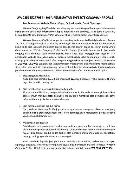 WA 085155277034 - JASA PEMBUATAN WEBSITE COMPANY PROFILE