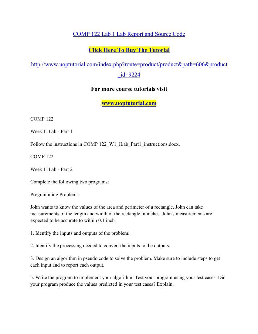 COMP 122 Lab 1 Lab Report and Source Code by FB8B5ADBDC9 - Flipsnack