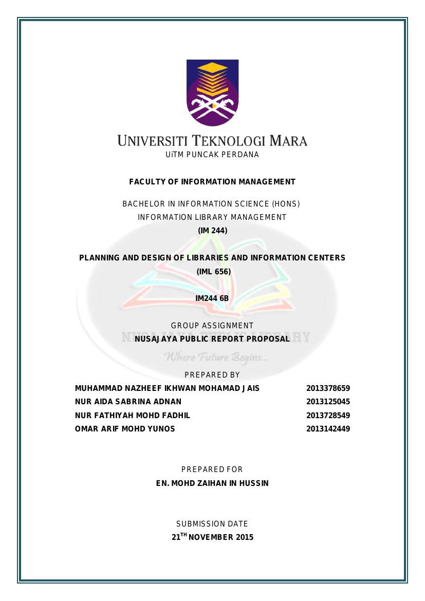 Cover Page Uitm Assignment / Doc Assessment 1 An Analytical Report 20