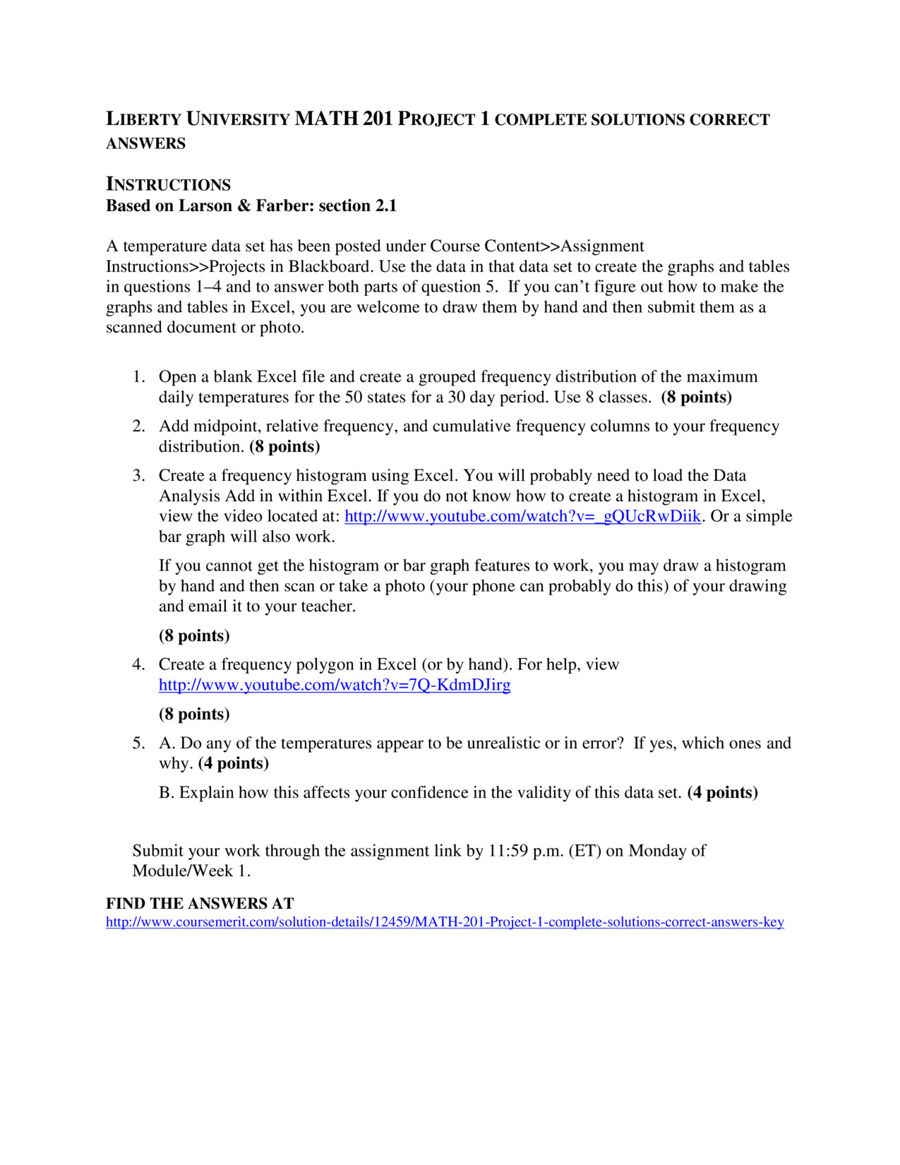 Liberty University Math 201 Project 1 Complete Solution By Christian