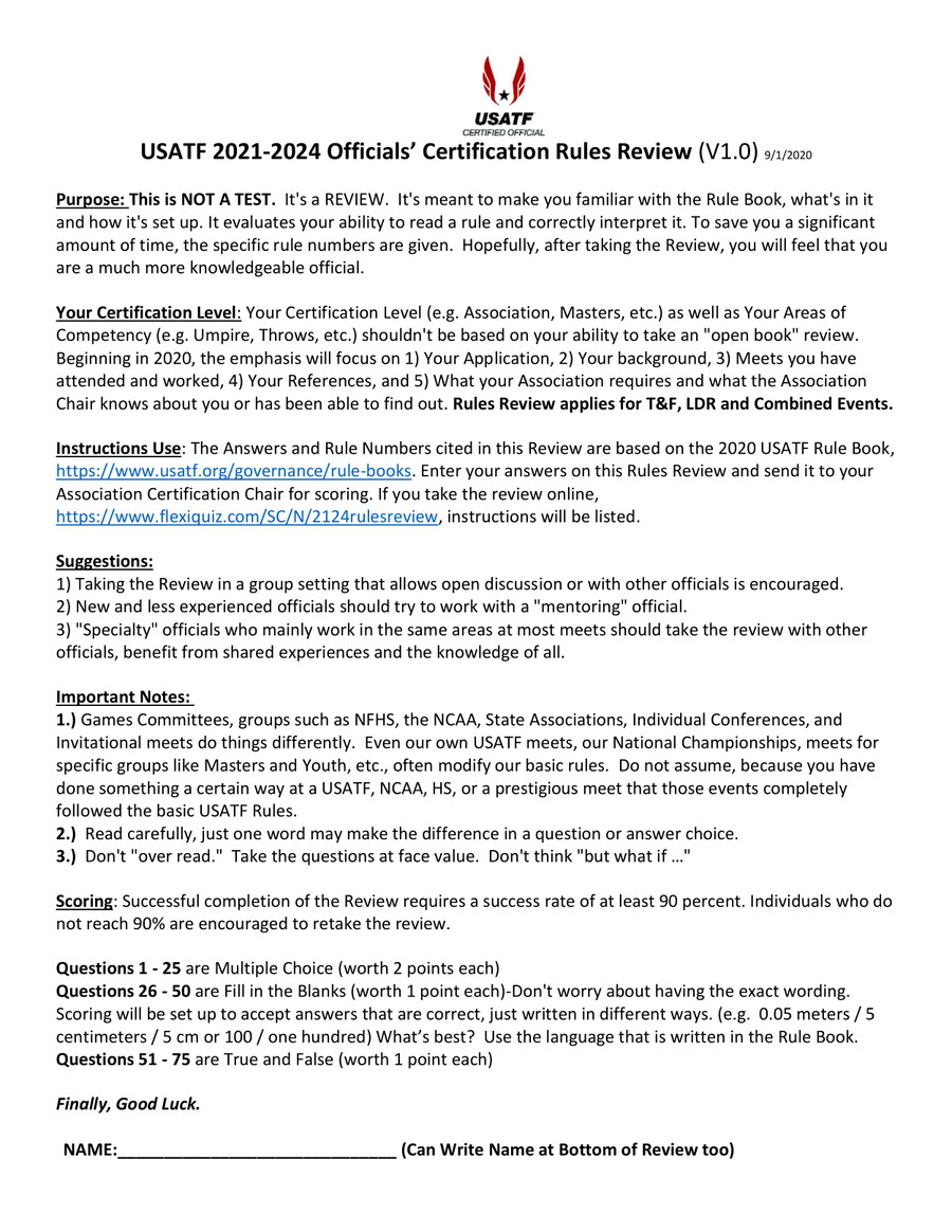 USATF 20212024 Officials' Basic Certification Rules Review by sarah