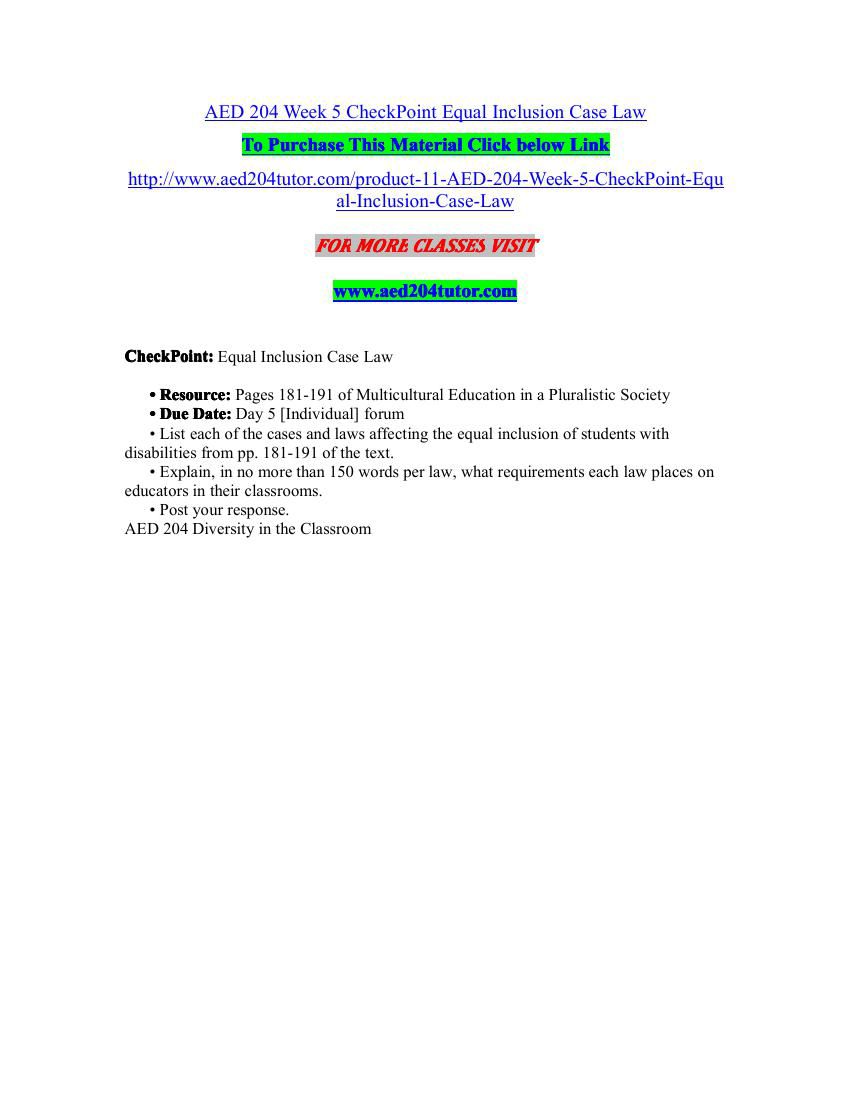 AED 204 Week 5 CheckPoint Equal Inclusion Case Law by 965A99CA9F7 ...