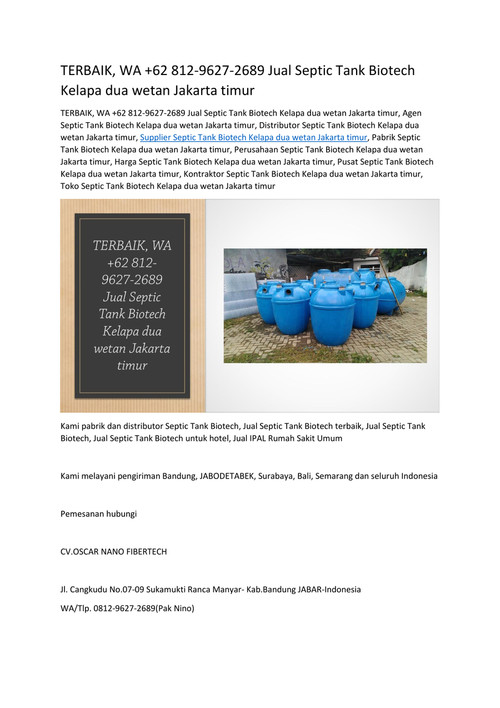 WA +62 812-9627-2689 Septic Tank Biotech Kelapa dua wetan