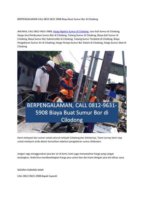 BERPENGALAMAN CALL 0812 9631 5908 Biaya Buat Sumur Bor di Ci