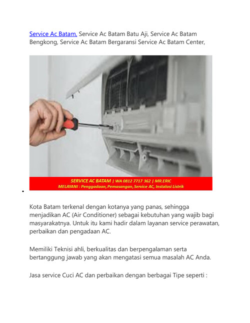 Jasa Service Ac Batam, WA 0812 7717 362 Mr Eric