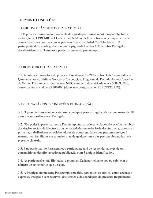 TERMOS E CONDIÇÕES | Passatempo Facebook Electrolux -5 de março
