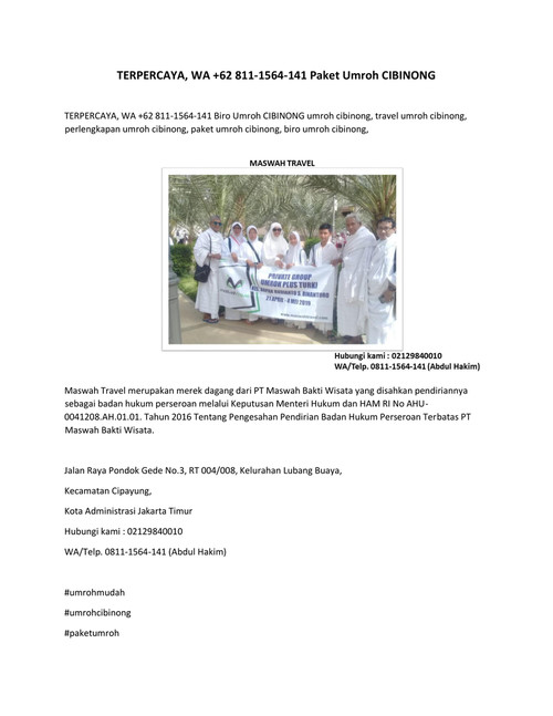 TERPERCAYA, WA +62 811-1564-141 Paket Umroh CIBINONG