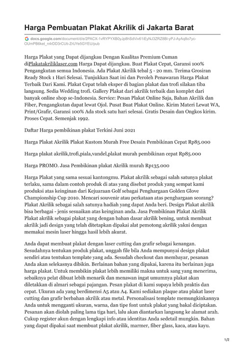 WA 0822-18250330 Harga Pembuatan Plakat Akrilik di Jakarta Barat