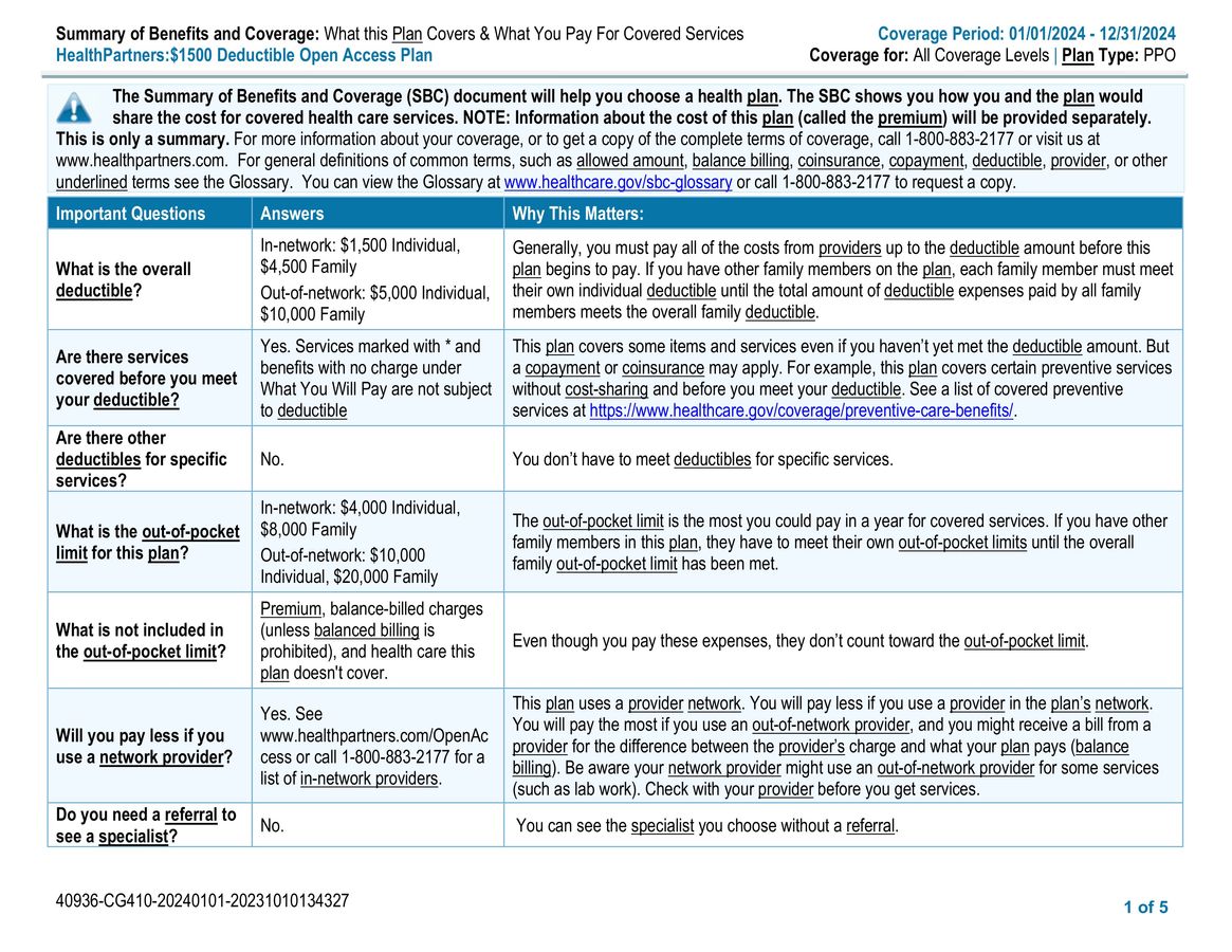 HealthPartners Open Access $1500 Deductible Plan by NFP - Flipsnack