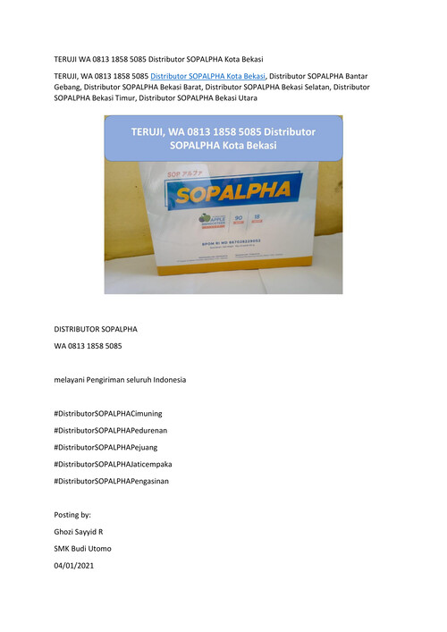 TERUJI WA 0813 1858 5085 Distributor SOPALPHA Kota Bekasi