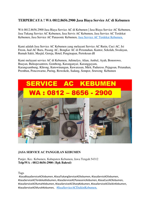 WA 0812.8656.2900 Jasa Biaya Service AC di Kebumen