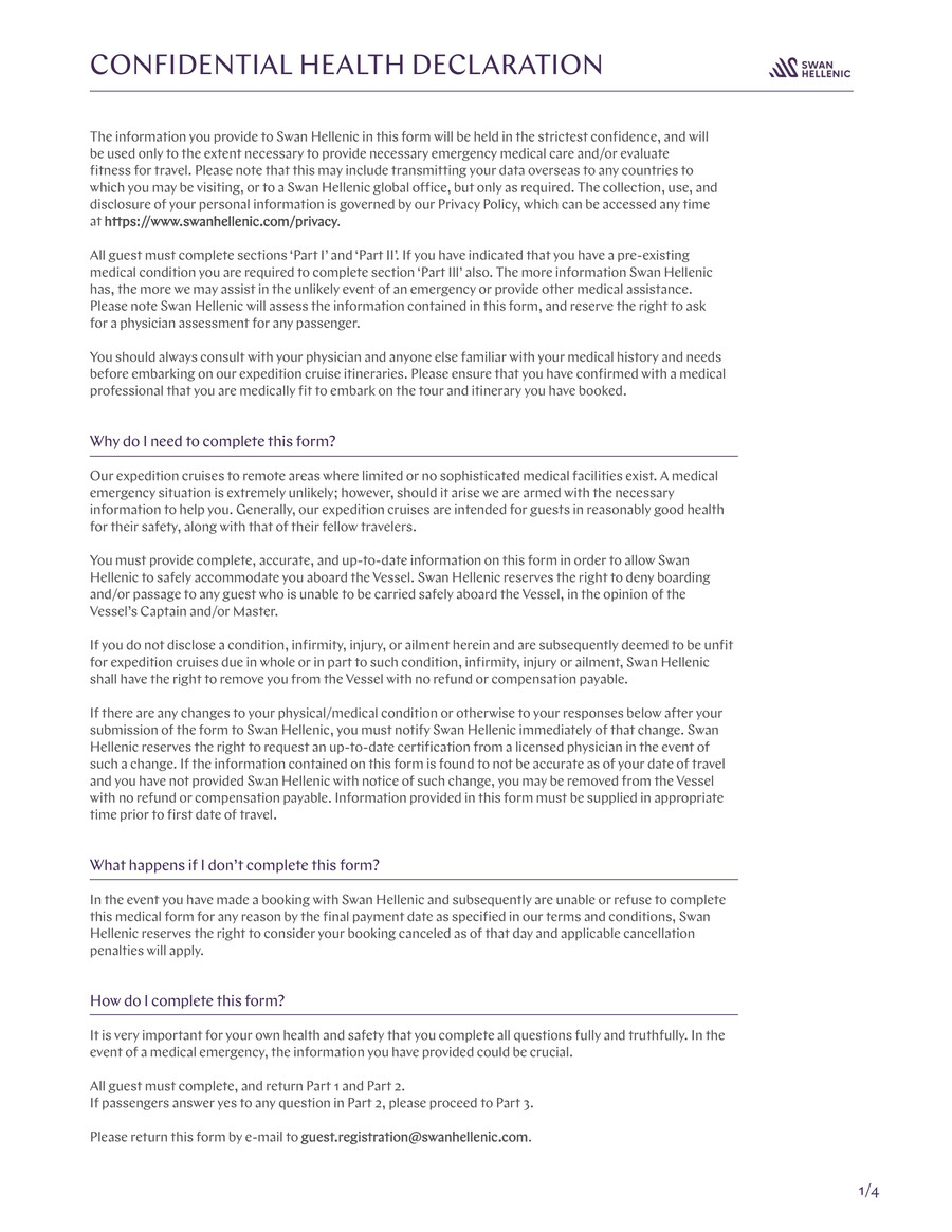 Swan Hellenic Health Declaration Form by Swan Hellenic Flipsnack