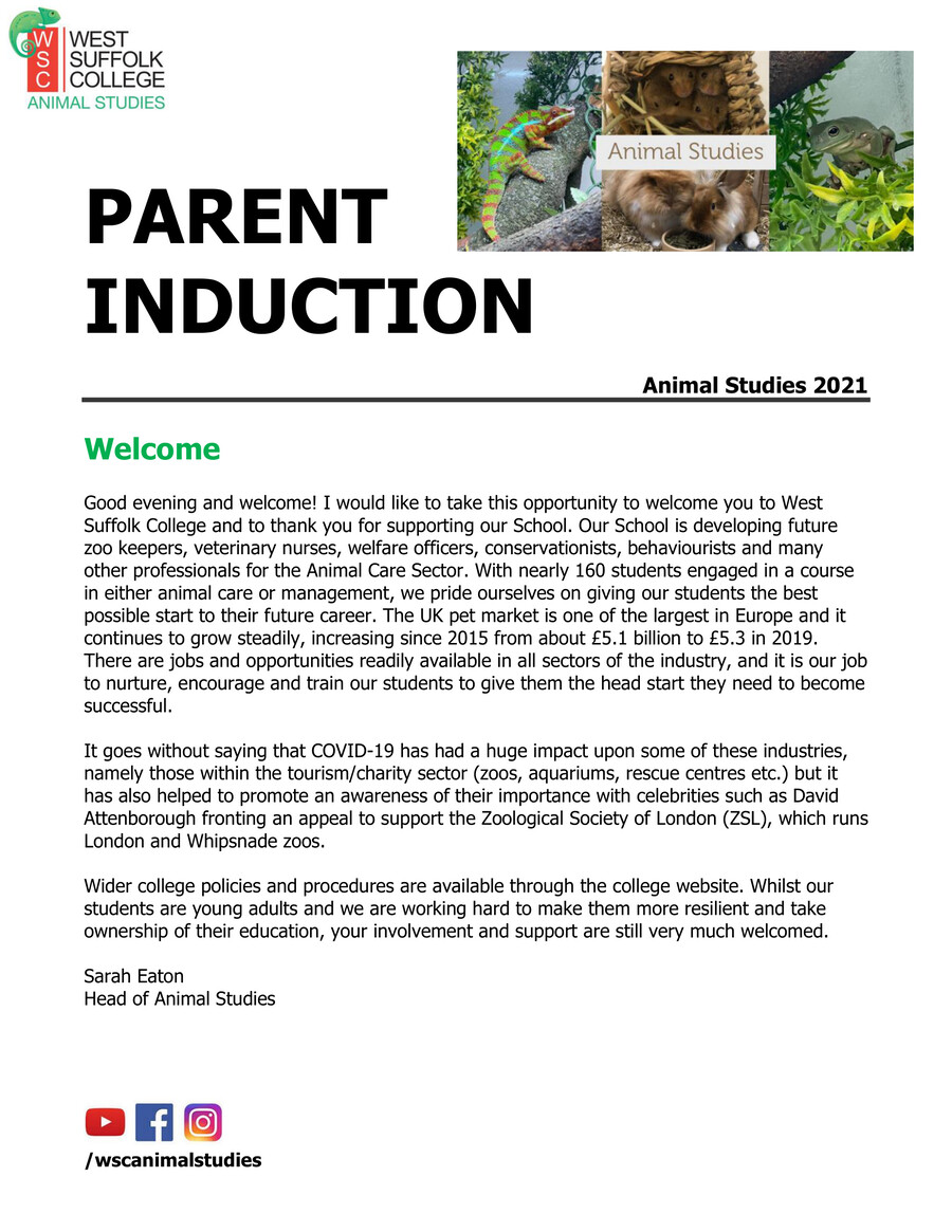 Parent Induction 2021 - Animal Studies by Eastern... - Flipsnack