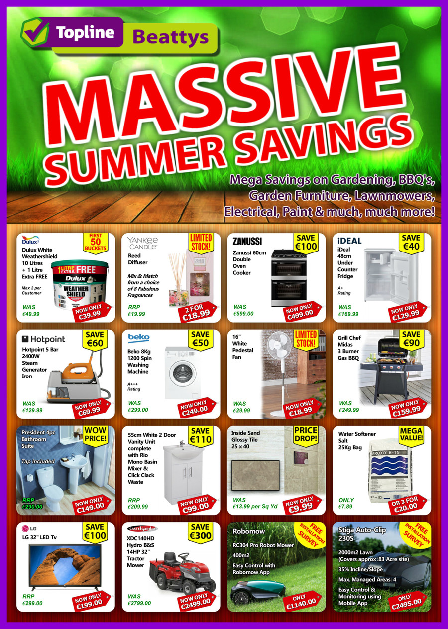 Topline Beattys Massive Summer Savings July 2019 by Beattys of Loughrea