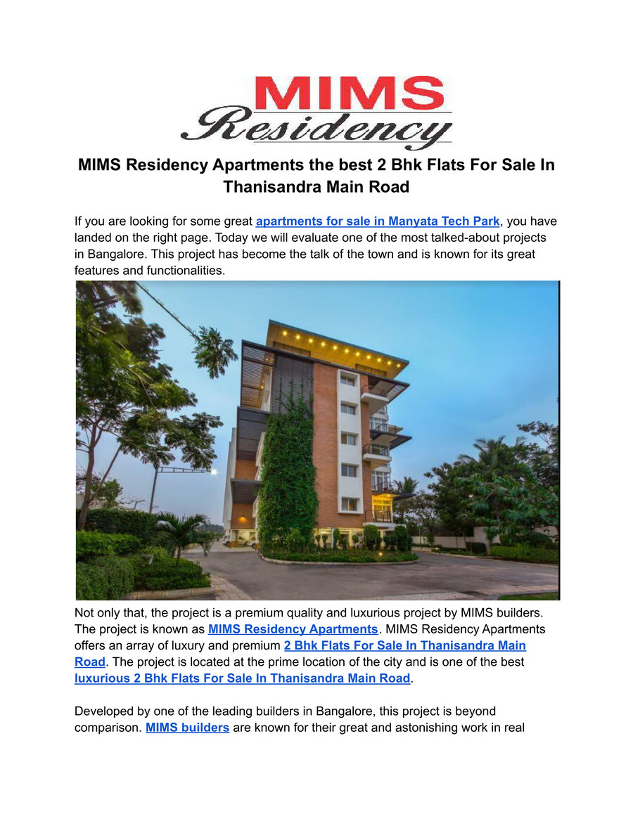 MIMS Residency Apartments the best 2 Bhk Flats For Sale In Thani by mims builders Flipsnack