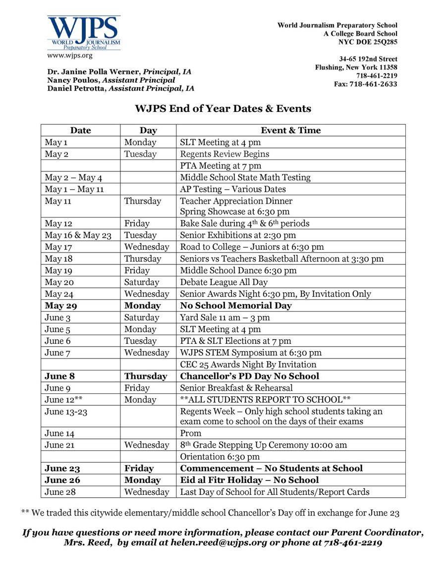 WJPS End of Year Dates & Events by Helen Reed - Flipsnack
