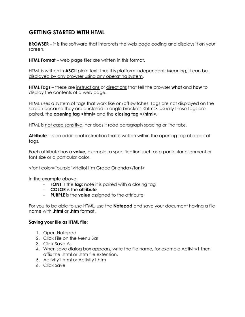 GETTING STARTED WITH HTML by Marjorie... - Flipsnack