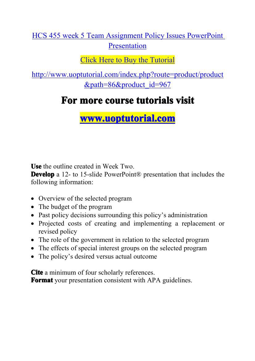 HCS 455 week 5 Team Assignment Policy Issues PowerPoint Presenta by ...
